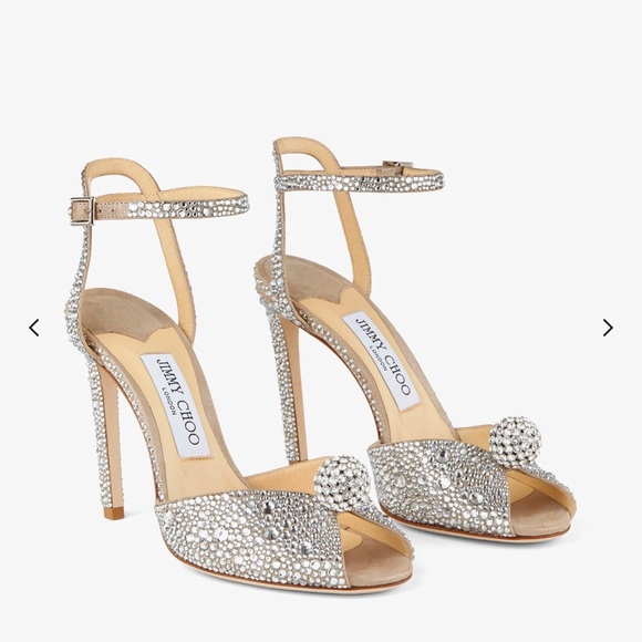 Jimmy Choo Shoes - Jimmy Choo Nude Suede Sandals with Hotfix Crystals and sphere detail